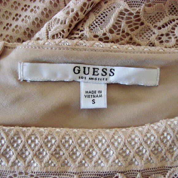 Guess Lacey Bodycon Mini Dress Nude Tan Stretch Bandage Holiday Party Size Small - Picture 3 of 13